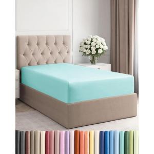 imageTwin XL Fitted Bed Sheet  Bottom Single Fitted Sheet Only  Soft Hotel Luxury Bedding w 816 Inch Deep Pockets  Breathable Cooling amp Wrinkle Free  EasyCare Fade and Shrink Resistant  Spa Blue